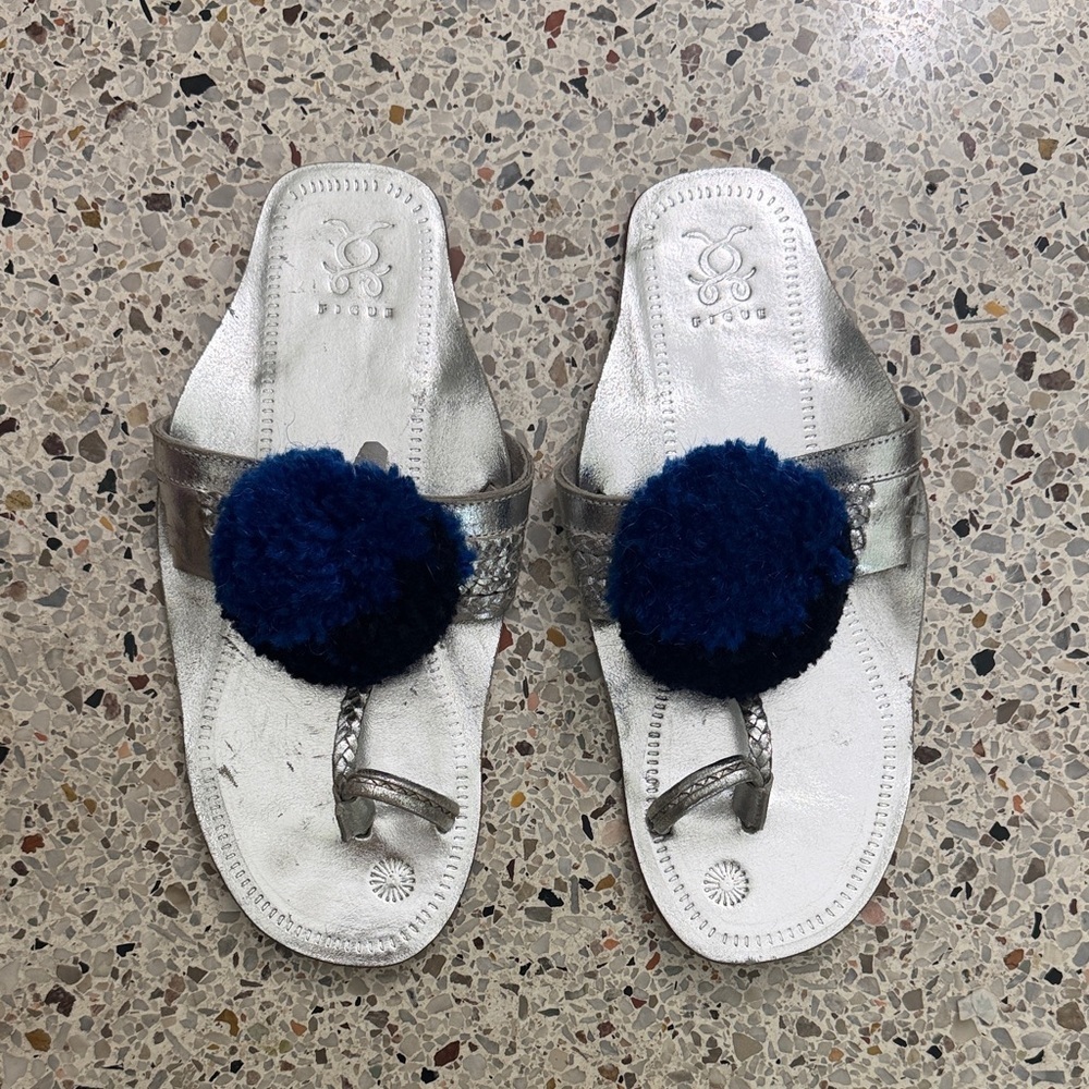 Figue silver blue pom pom sandal thong sandal vero cuoio India 9